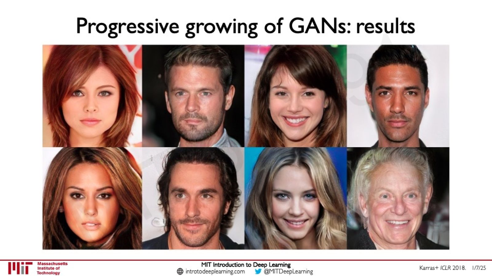 Progressive GAN 生成的高分辨率人脸（均为 AI 生成）