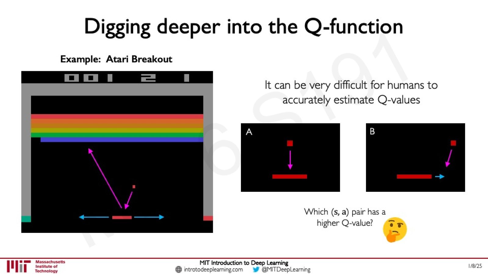 Atari Breakout 中的 Q 值比较：哪个 (s, a) 对的 Q 值更高？