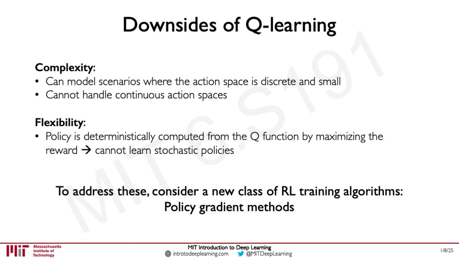 Q-Learning 的两大局限：无法处理连续动作空间，且只能学习确定性策略