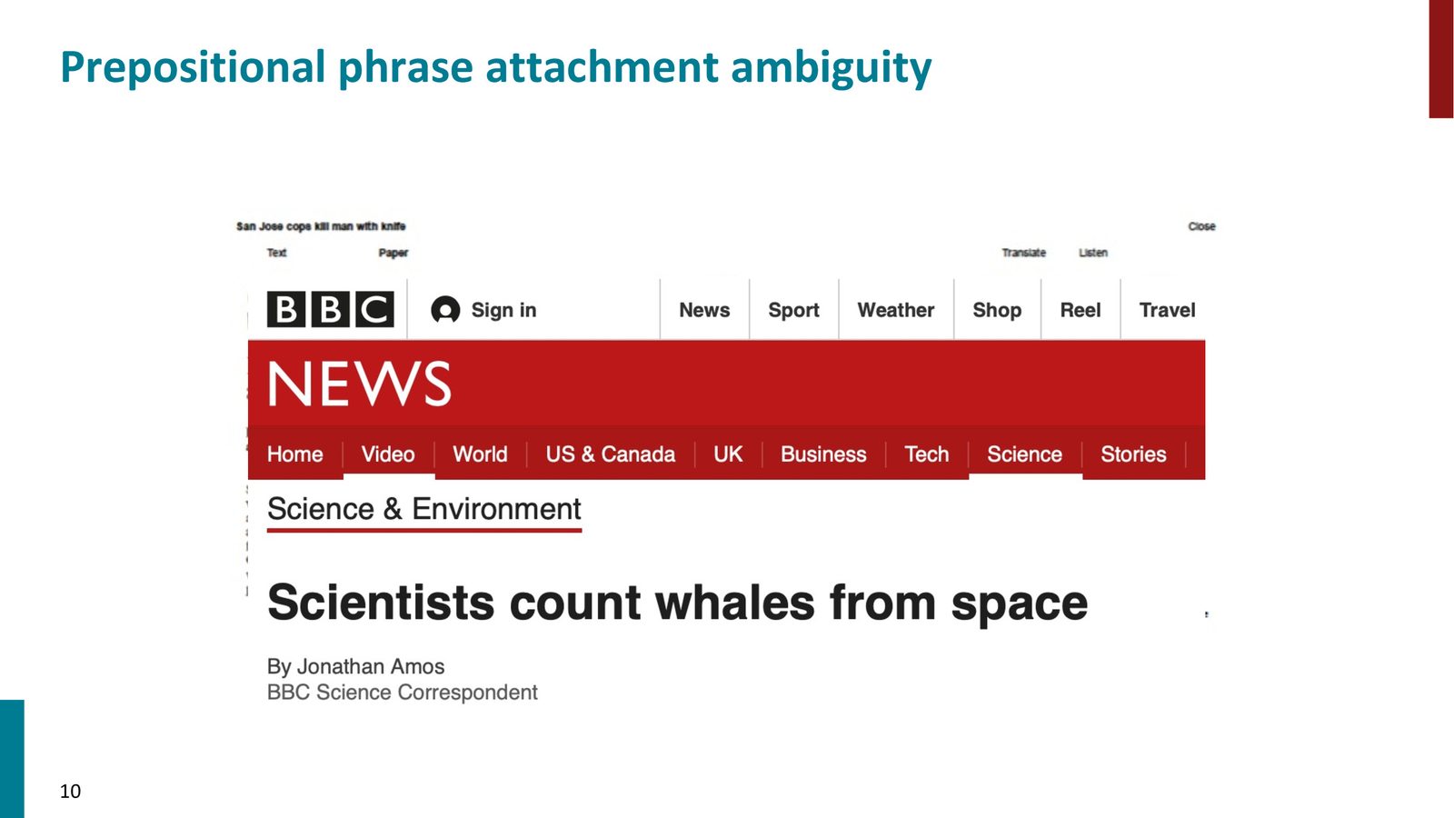 “Scientists count whales from space” 的两种解读