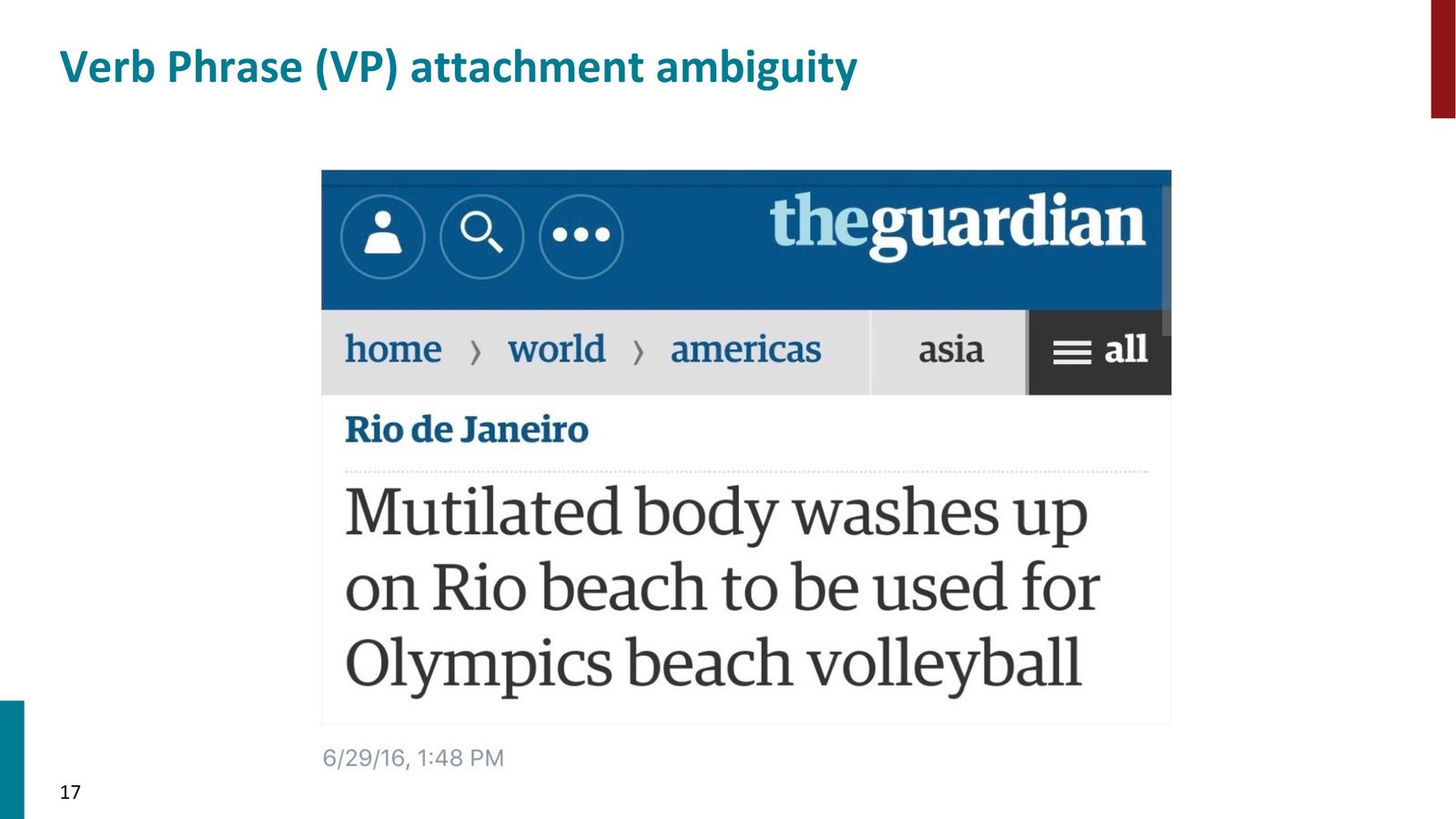 “Mutilated body washes up on Rio beach to be used for Olympics beach volleyball” 的歧义