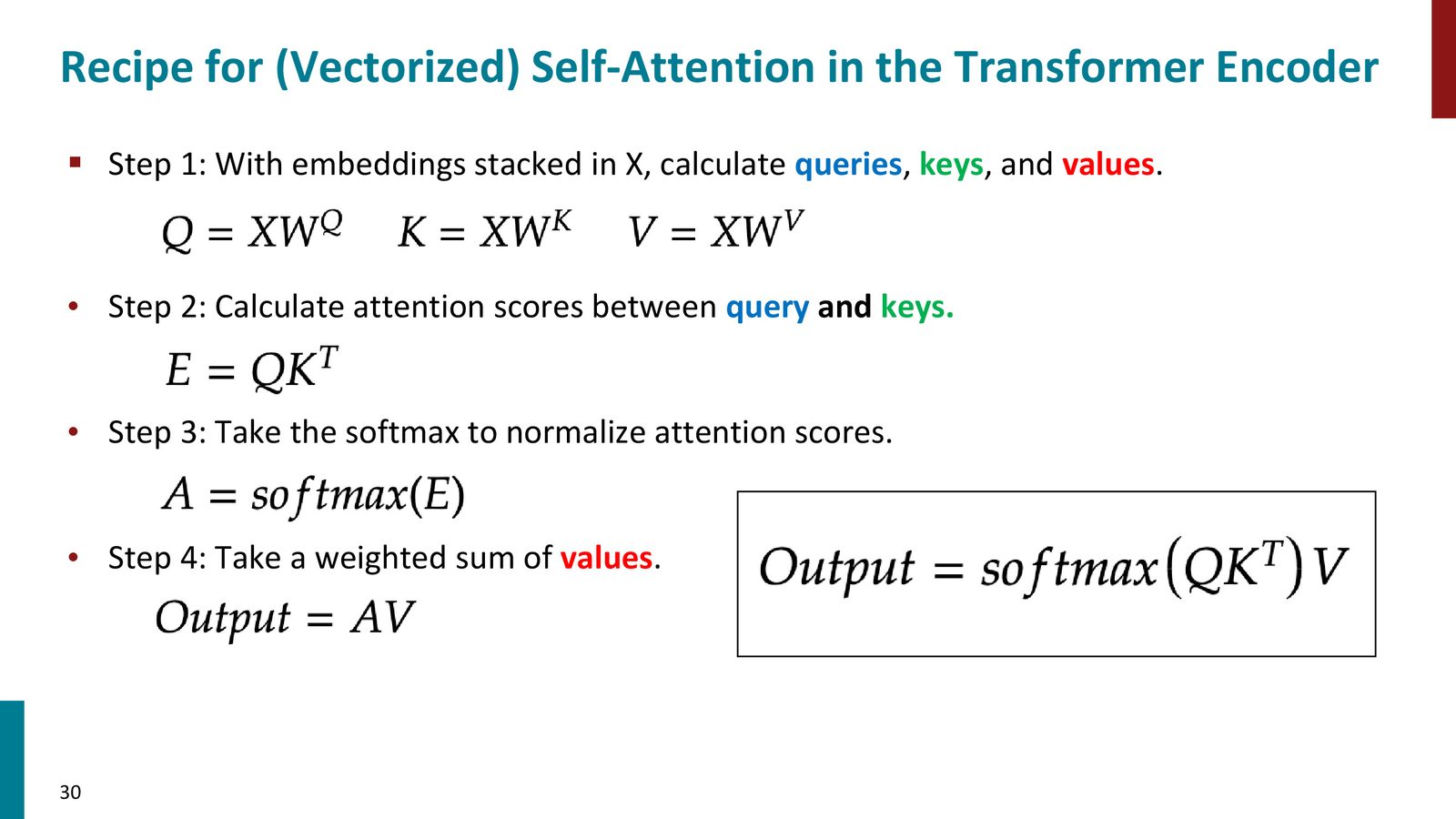 Transformer encoder 中 self-attention 的逐步计算方法