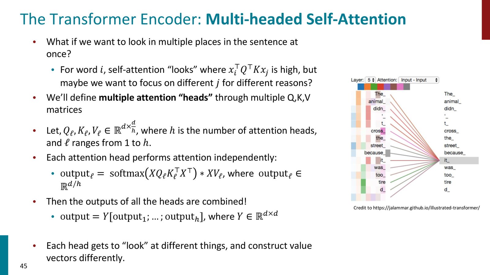 多头 self-attention：k 个 head 并行工作，最后把结果拼接起来