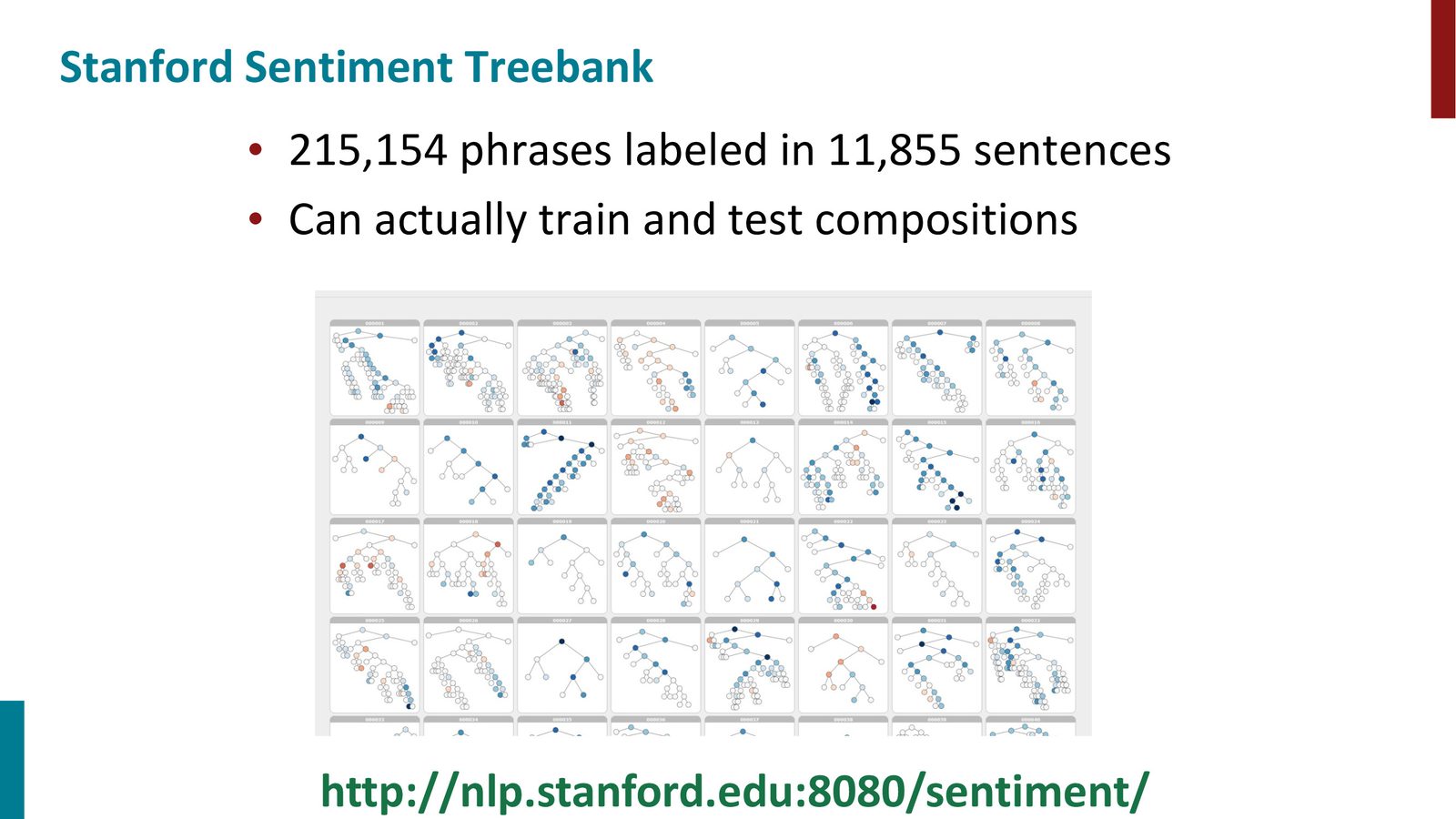 Stanford Sentiment Treebank：对近 12,000 个句子的每个短语节点都标注了情感标签