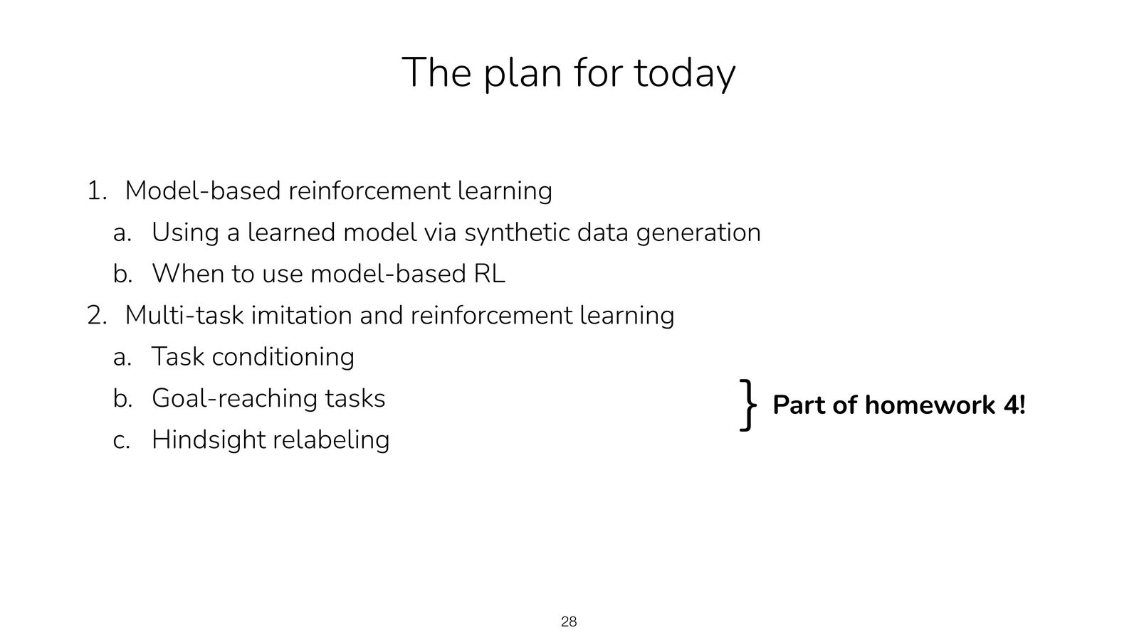 Lecture 12 的主线回看：model-based augmentation、task conditioning 与 hindsight relabeling