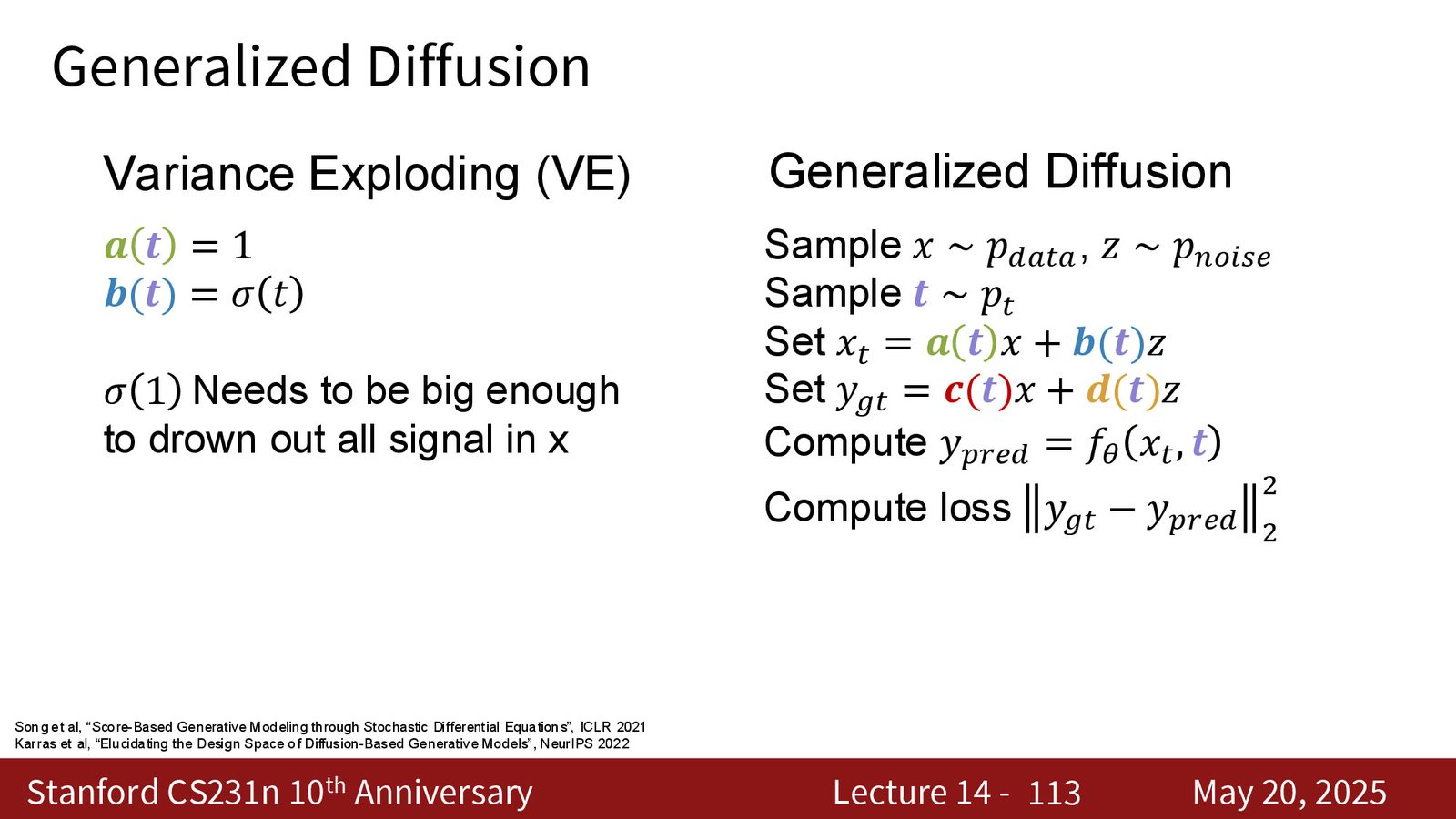 Variance exploding (VE) 的思路：让噪声足够大，彻底淹没原始信号
