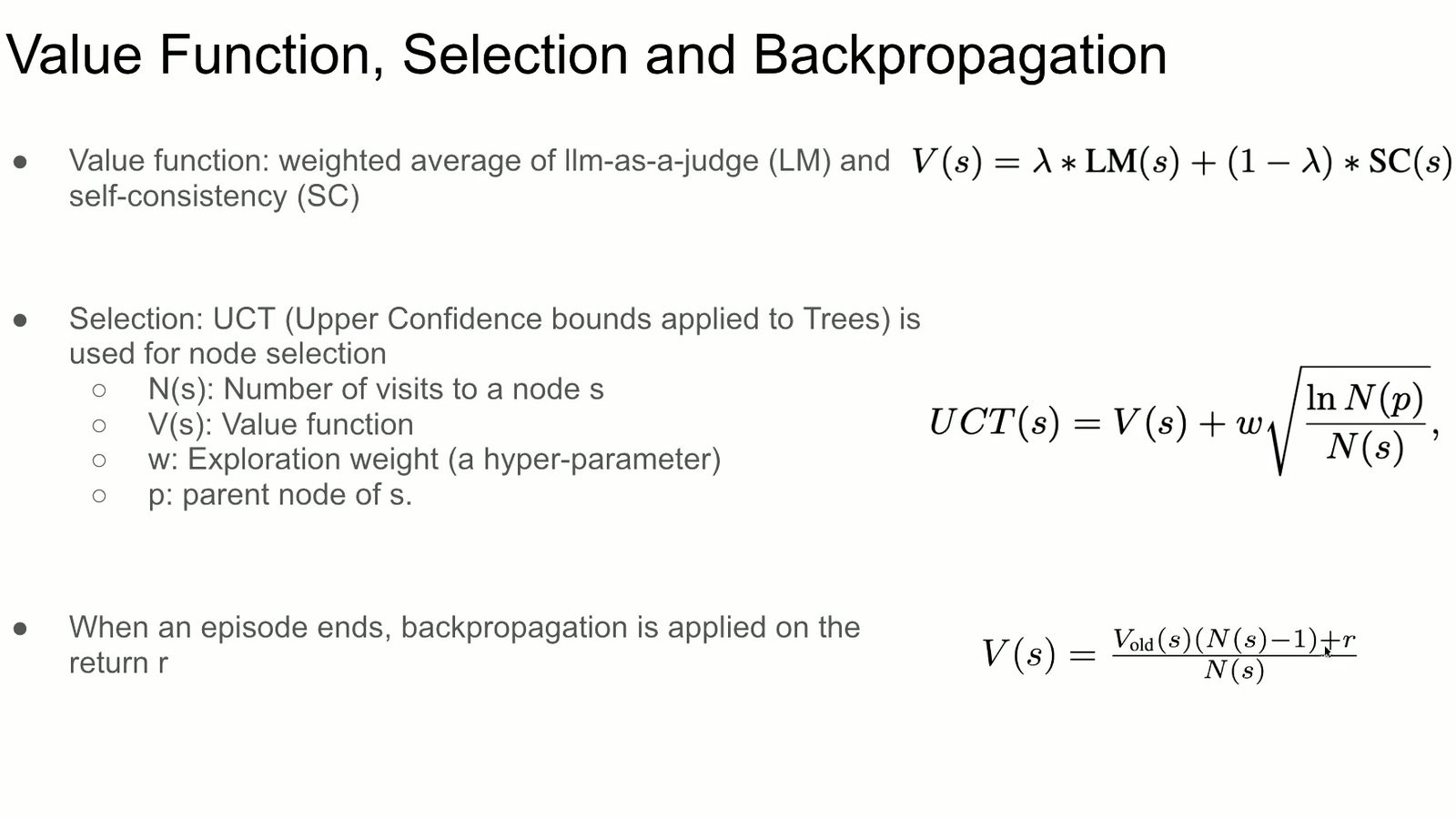 节点价值、selection 与 backpropagation 共同控制搜索。