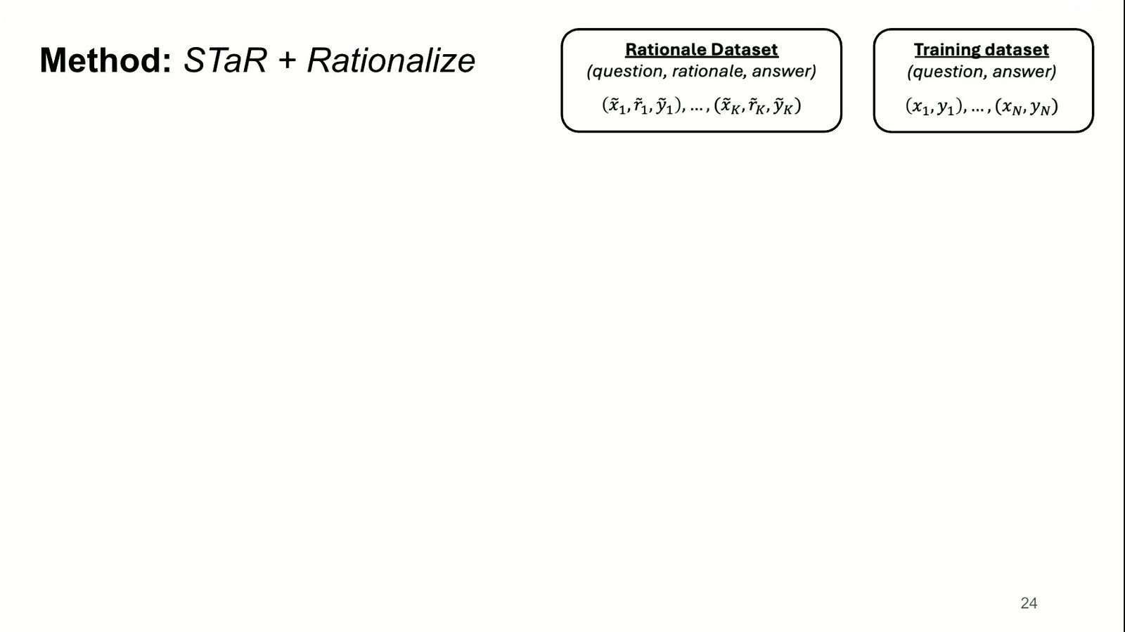 Vanilla STaR 与加入 rationalization 的数据流。