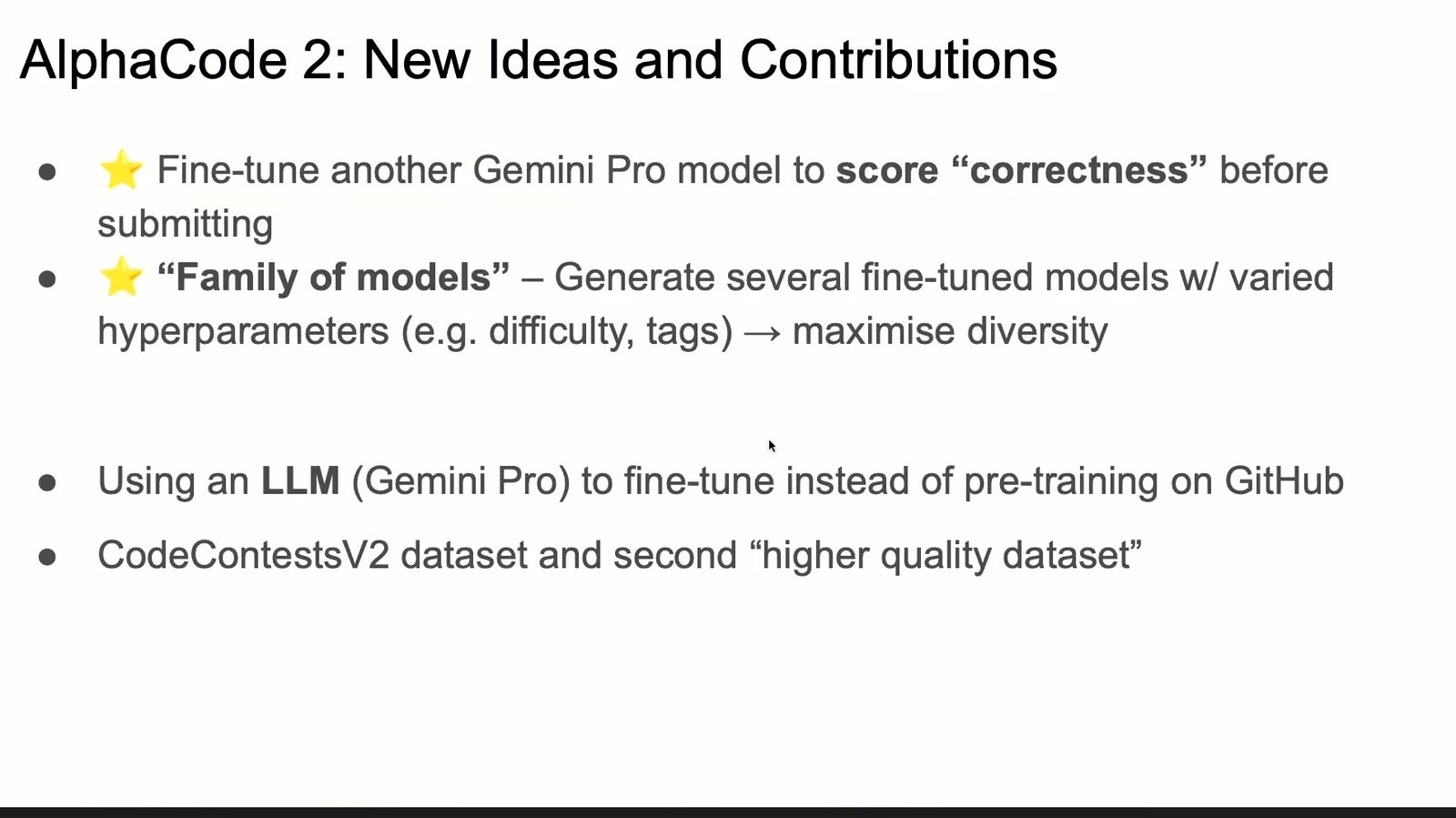 AlphaCode 2 的主要变化包括 Gemini 微调、多个 solver family，以及提交前的正确性 scoring model。