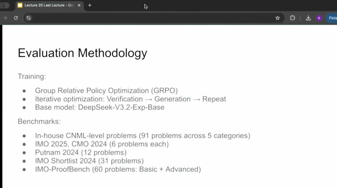 系统结合 GRPO、迭代生成–验证，以及多类数学证明 benchmark 评估自验证能力。