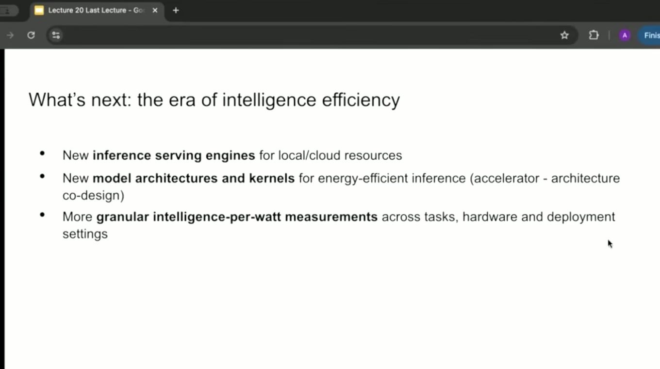 下一阶段需要 local/cloud 混合 serving、新模型与 kernel，以及更细粒度的 intelligence-per-watt 测量。