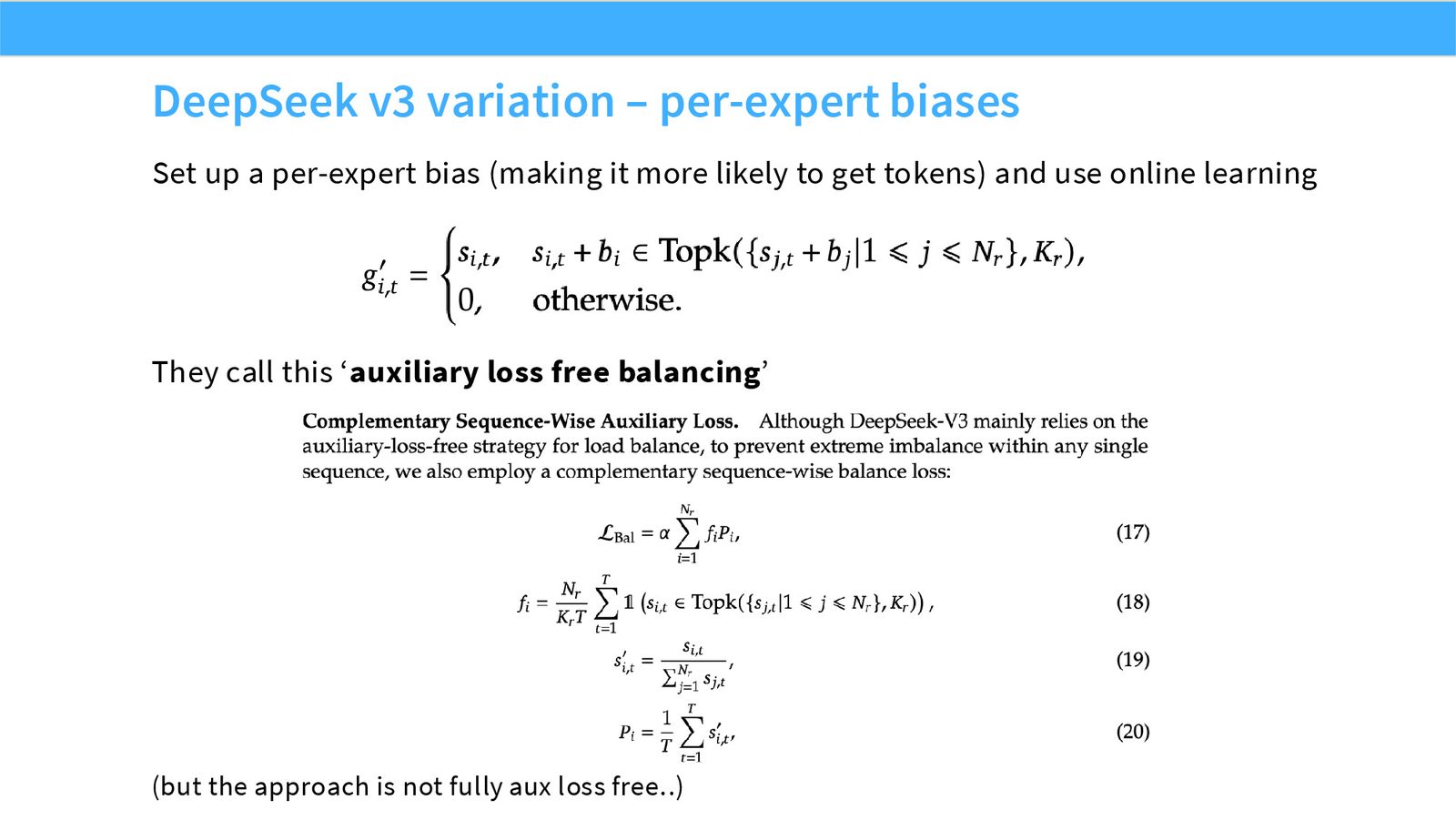 Slide 42: DeepSeek v3 variation – per-expert biases