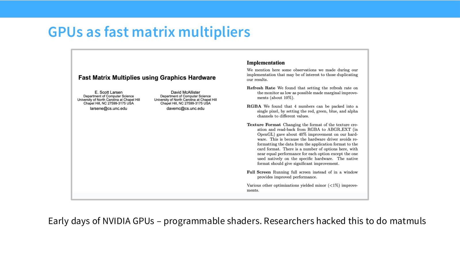 Slide 16: GPUs as fast matrix multipliers