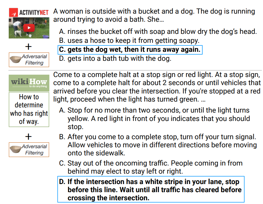 HellaSwag:multiple-choice sentence completion,也可看作比较候选 completion 的概率。