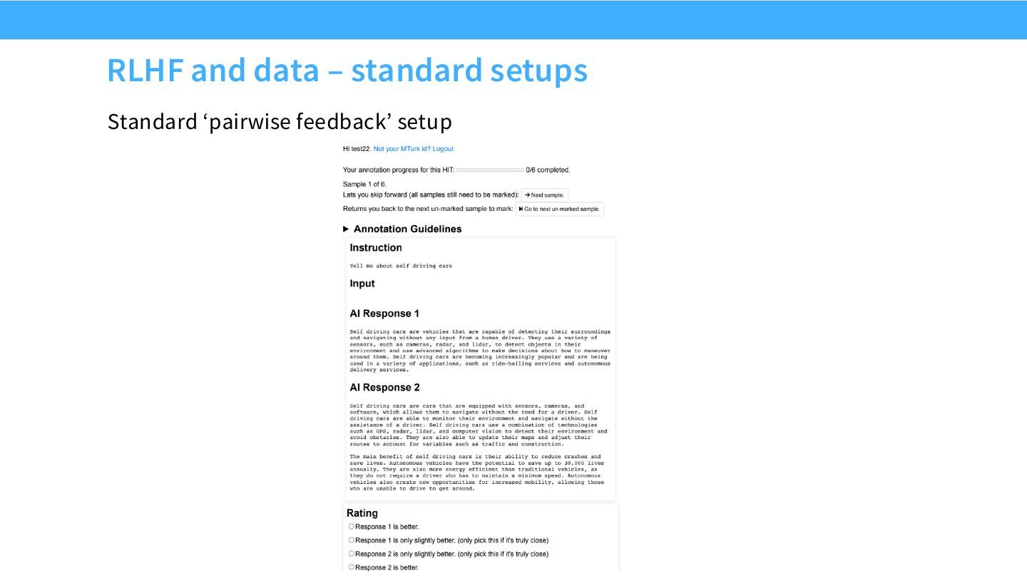 标准 pairwise feedback setup：对同一 prompt 比较候选回答。
