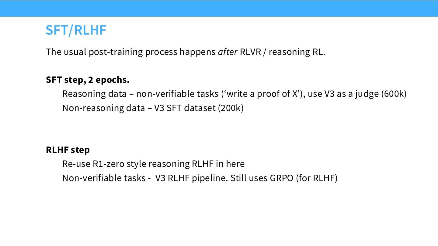 RLVR 后继续 SFT/RLHF，使 reasoning model 恢复通用交互能力。