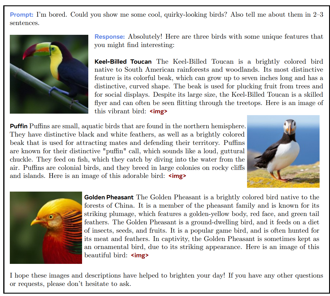 Chameleon 的 interleaved text-image generation 示例。