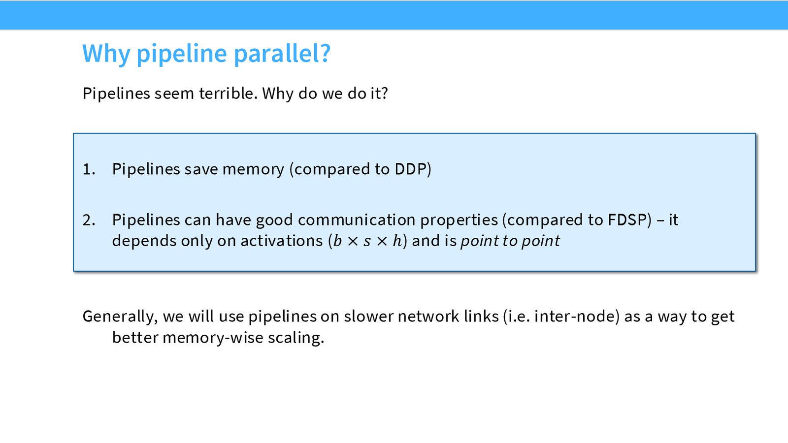 朴素流水线并行的气泡问题:4 个 GPU 中大部分时间只有 1 个在工作