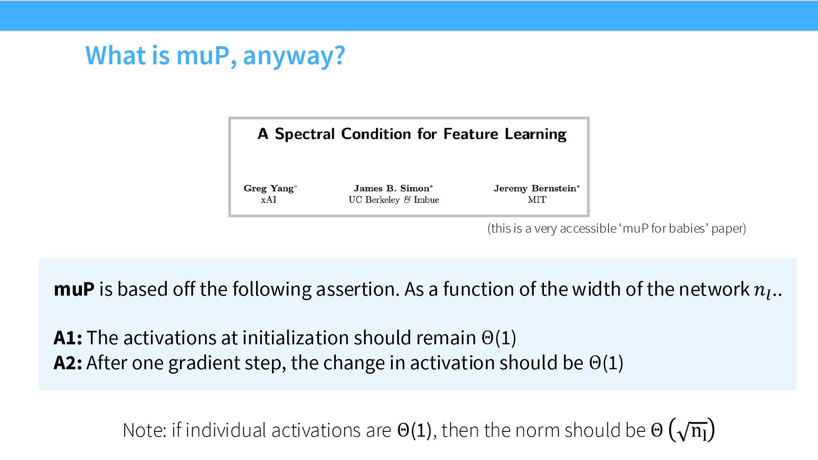 回到 Cerebras GPT 对照表：MuP 列中所有层的初始化按 \(1/width\) 缩放，学习率也按 \(1/width\) 缩放——完全符合我们的推导