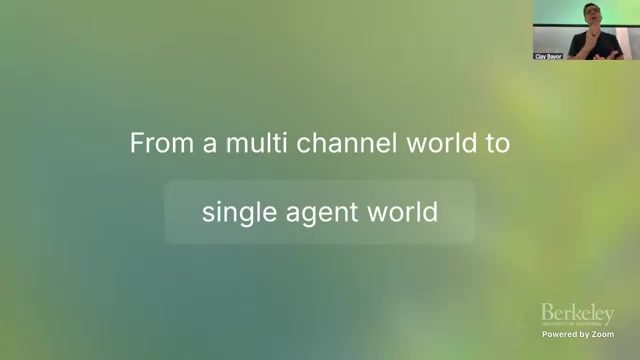 讲者关于“multi-channel \(→\) single-agent”迁移的关键画面