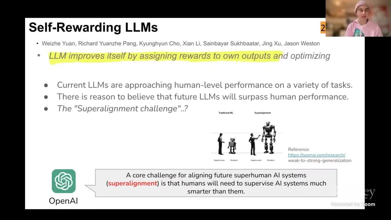 Self-Rewarding pipeline 图示，强调 verified response 的迭代更新。
